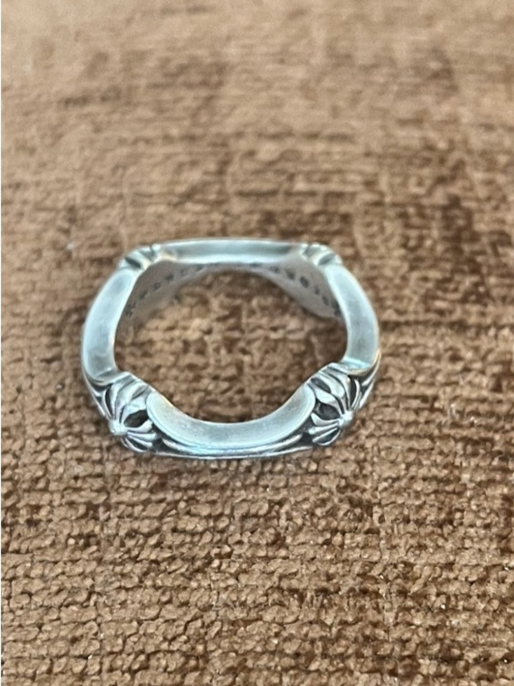 Sterling Silver Floral Accent Women's Square Band Ring - Silver